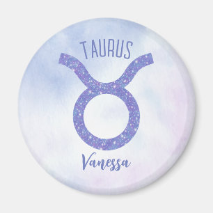 Pretty Taurus Astrology Sign Personalised Purple Magnet