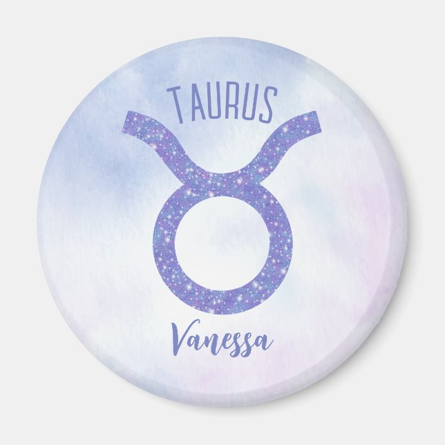 Pretty Taurus Astrology Sign Personalised Purple Magnet (Front)