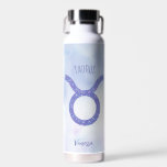 Pretty Taurus Astrology Sign Personalised Purple Water Bottle<br><div class="desc">This pretty,  personalised purple and lavender Taurus water bottle features your astrological sign from the Zodiac in a beautiful sparkle like the constellations. Customise this cute astrology symbol gift with your name in beautiful cursive script for someone with a late April or early May birthday.</div>