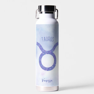 Pretty Taurus Astrology Sign Personalised Purple Water Bottle