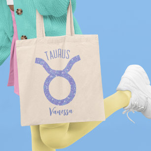 Pretty Taurus Astrology Sign Purple Personalised Tote Bag