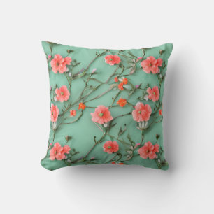 Pretty Teal and Coral Flower Cushion