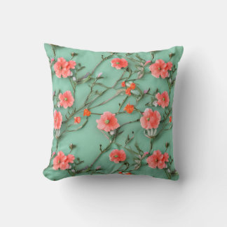 Pretty Teal and Coral Flower  Cushion