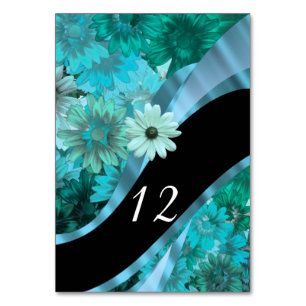 Pretty teal aqua floral flower pattern table number