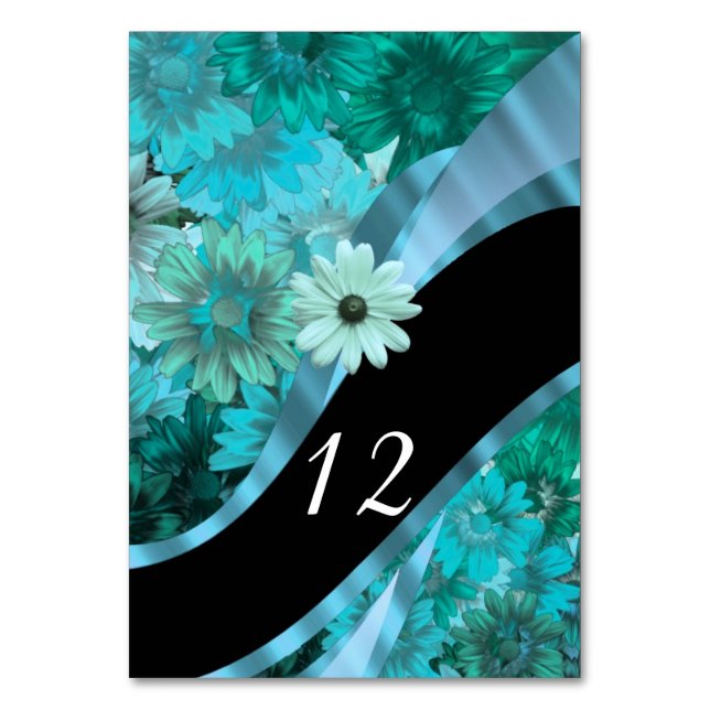 Pretty teal aqua floral flower pattern table number (Front)