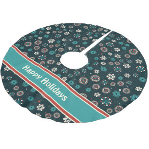 Pretty Teal Aqua Red White Scandinavian Snowflakes Brushed Polyester Tree Skirt