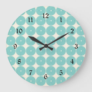 Pretty Teal Aqua Turquoise Blue Circles Disks Large Clock