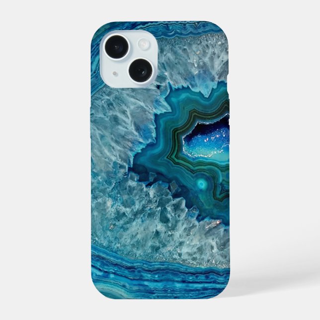 Pretty Teal Aqua Turquoise Geode Rock Pattern iPhone 15 Case (Back)