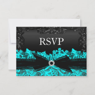 Pretty Teal & Black Lace RSVP
