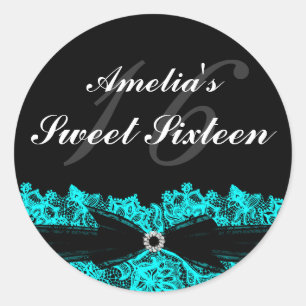 Pretty Teal & Black Lace Sweet 16 Sticker