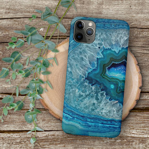 Pretty Teal Blue Aqua Turquoise Geode Rock Pattern iPhone 15 Case