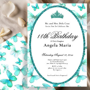 Pretty Teal Butterflies 18th Birthday Debut Invitation