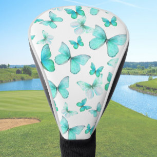 Pretty teal butterfly driver golf head cover