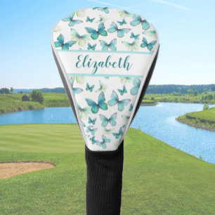 Pretty teal butterfly with custom name ladies  golf head cover