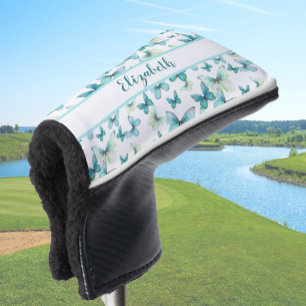 Pretty teal butterfly with custom name ladies  golf head cover