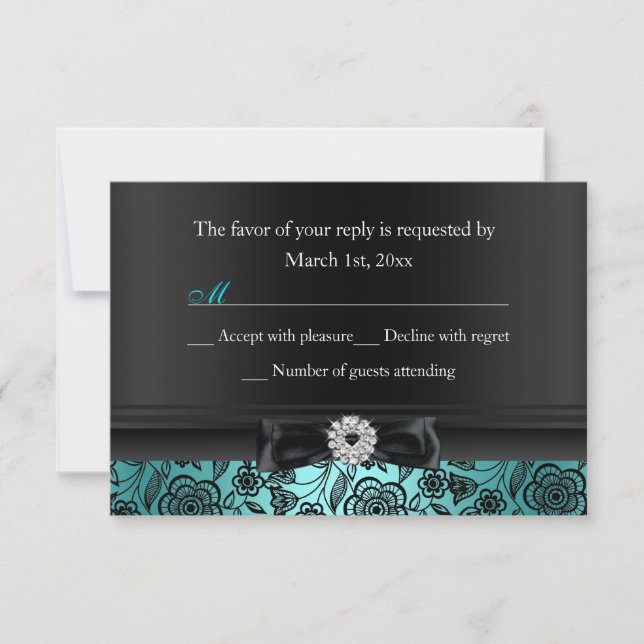 Pretty Teal Floral & Bow RSVP (Front)
