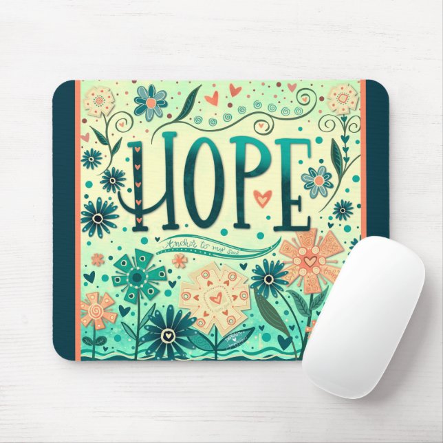 Pretty Teal Floral Hope Inspiring Inspirivity Mouse Pad (With Mouse)