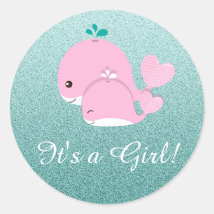 Pretty Teal Glitter Its a Girl Baby Shower sticker