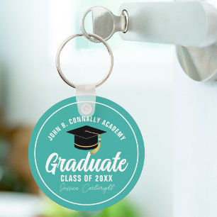 Pretty Teal Graduate Personalised Graduation Gift Key Ring