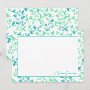 Pretty Teal Green Florals Modern Personalised Card