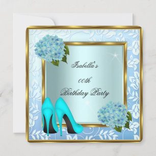 Pretty Teal Hydrangeas Floral High Heels Birthday Invitation