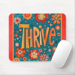 Pretty Teal Inspiring Floral Thrive Inspirivity Mouse Pad