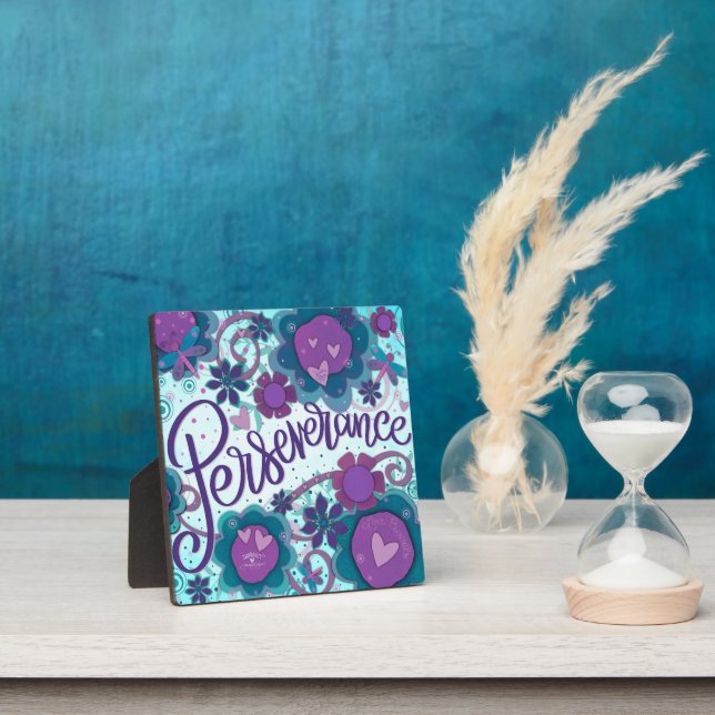 Pretty Teal Perseverance Custom Floral Plaque (Insitu)