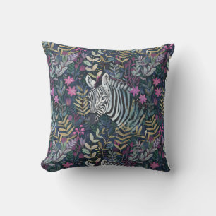 Pretty teal pink zebra head throw pillow