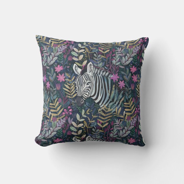 Pretty teal pink zebra head  throw pillow (Front)
