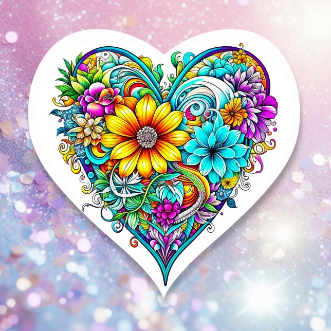 Pretty Teal Purple Floral Heart | Valentine's Day Sticker (Creator Uploaded)