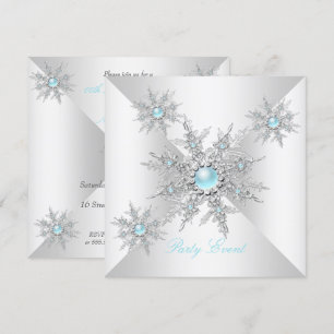 Pretty Teal Snowflakes Winter Wonderland Party Invitation