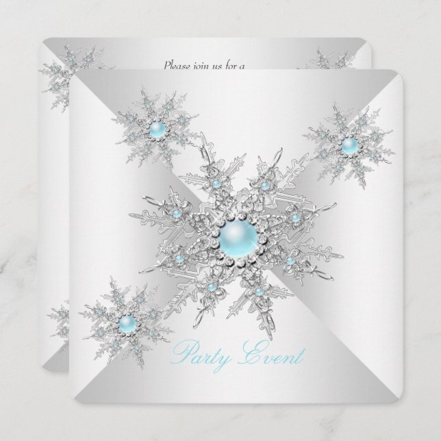 Pretty Teal Snowflakes Winter Wonderland Party Invitation (Front/Back)