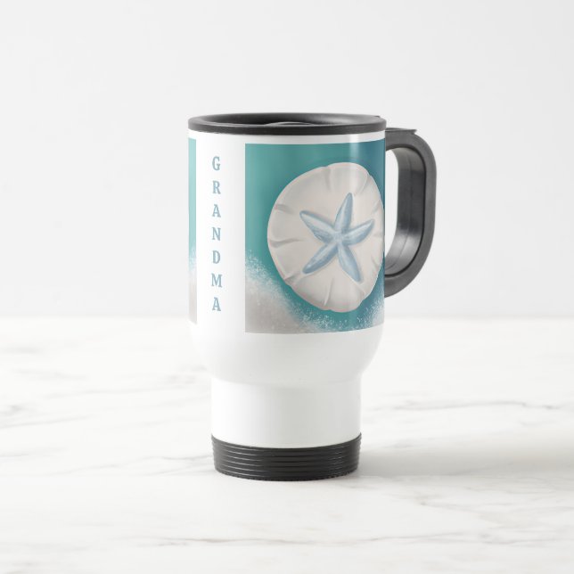 Pretty Teal Starfish Personalised Beachy Travel Mug (Front Right)