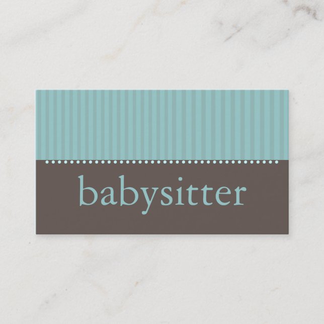 Pretty Teal Stripes Babysitting Business Card (Front)