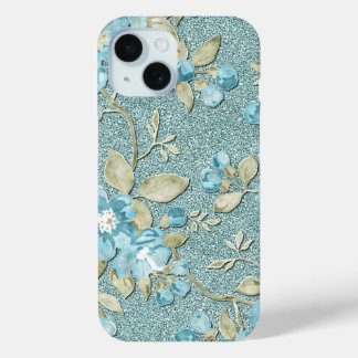 Pretty Teal Turquoise Floral Pattern Watercolor iPhone 15 Case