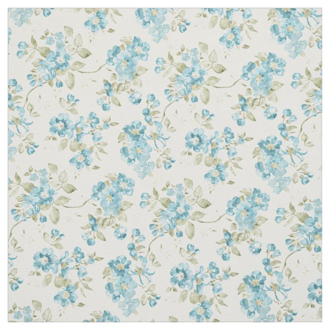 Pretty Teal Turquoise Floral Pattern Watercolor Fabric (Swatch)