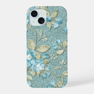 Pretty Teal Turquoise Floral Pattern Watercolor iPhone 15 Case
