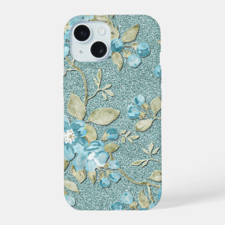 Pretty Teal Turquoise Floral Pattern Watercolor iPhone 15 Case