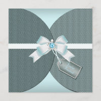 Pretty Teal Wedding Invite with Jewelled Bow