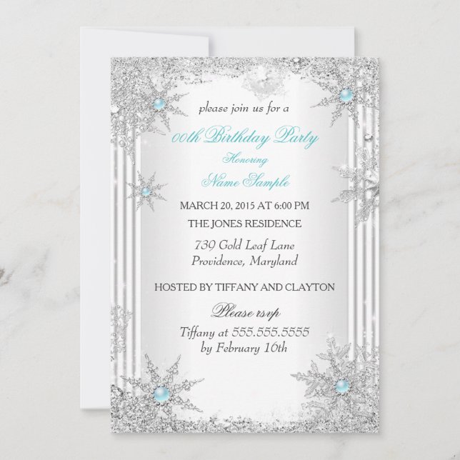 Pretty Teal Winter Wonderland Birthday Party 2 Invitation (Front)