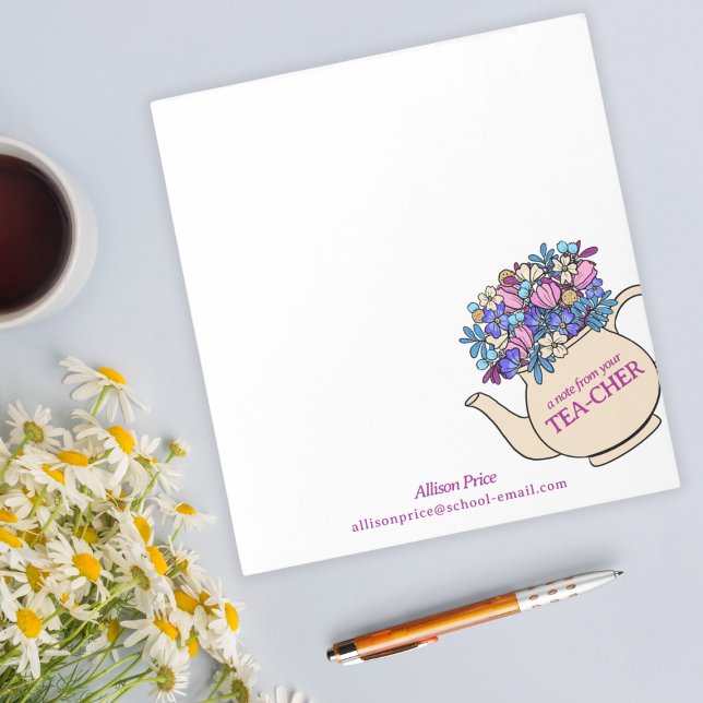 Pretty Teapot and Flowers Teacher Gift Notepad (Creator Uploaded)