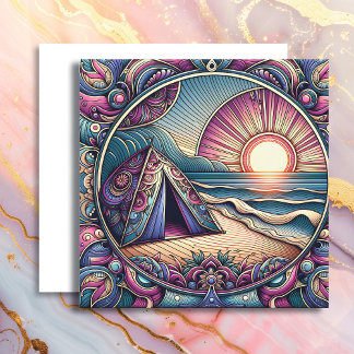 Pretty Tent and Sunrise on a Camping Site Card