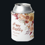 Pretty Terracotta Autumn Floral Botanical Birthday Can Cooler<br><div class="desc">This elegant design features sophisticated terracotta fall flowers which include roses and dahlia with brown and autumn burgundy leaves.</div>