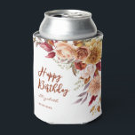 Pretty Terracotta Autumn Floral Botanical Birthday Can Cooler<br><div class="desc">This elegant design features sophisticated terracotta fall flowers which include roses and dahlia with brown and autumn burgundy leaves.</div>