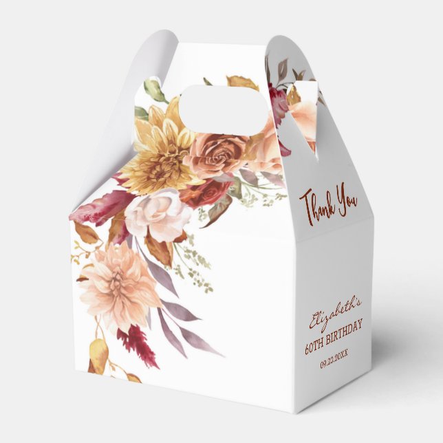 Pretty Terracotta Autumn Floral Botanical Birthday Favour Box (Front Side)