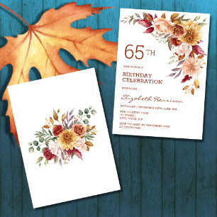 Pretty Terracotta Autumn Floral Botanical Birthday Invitation