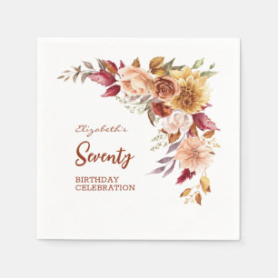 Pretty Terracotta Autumn Floral Greenery Birthday Napkin