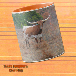 Pretty Texas Longhorn Cow Farm Art Orange Mug
