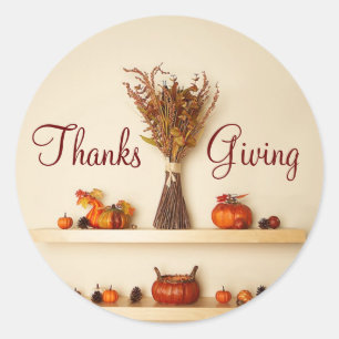 Pretty Thanksgiving Seasonal Decorations Classic Round Sticker