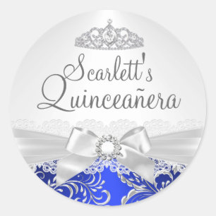 Pretty Tiara & Bow Blue Quinceanera Sticker